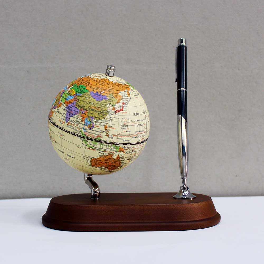 3.75吋仿古图笔插木质底座地球仪(英文版/附笔)
